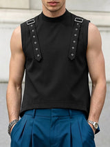 Men's Avant-Garde Mock Neck Shoulder Buckle Strap Detail Cropped Tank SKUL66047