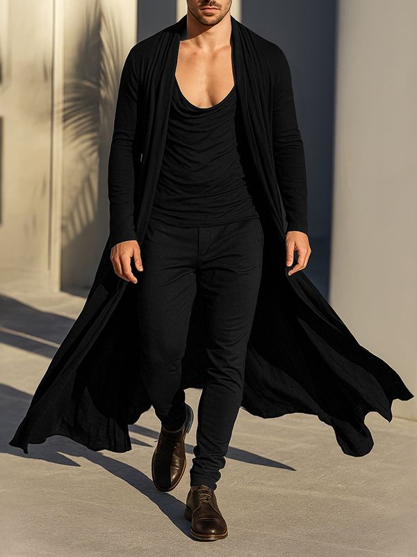 Men's Solid Loose Long Sleeve Cardigan SKUL33879