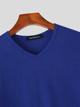 Mens Textured Knit V-Neck Short Sleeve T-Shirt SKUL13188