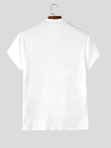 Men's Gothic Rock 3D Trompe L'oeil Chains and Cross Print Fitted Mock Neck T-shirt SKUL64277
