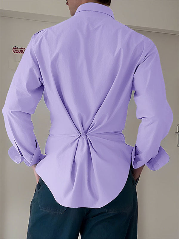 Men's Bow Patchwork Colorblock Long Sleeve Shirt SKUL24200