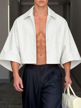 Men's Solid Color Cropped 3/4 Length Sleeve Shirt SKUL41332