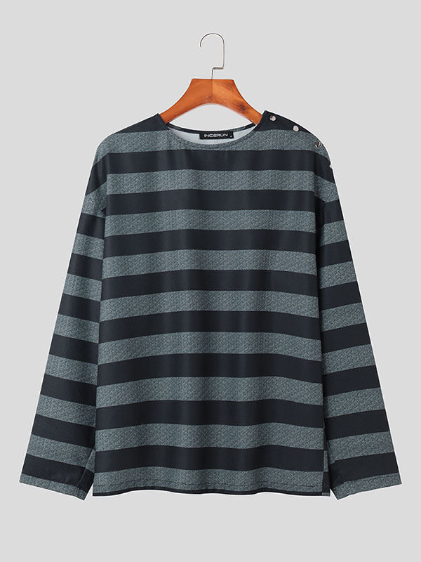 Mens Striped Snap Button Knit T-Shirt SKUK28445