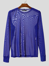 Men's Sheer Mesh Crew Neck Long Sleeve T-shirt SKUL41264