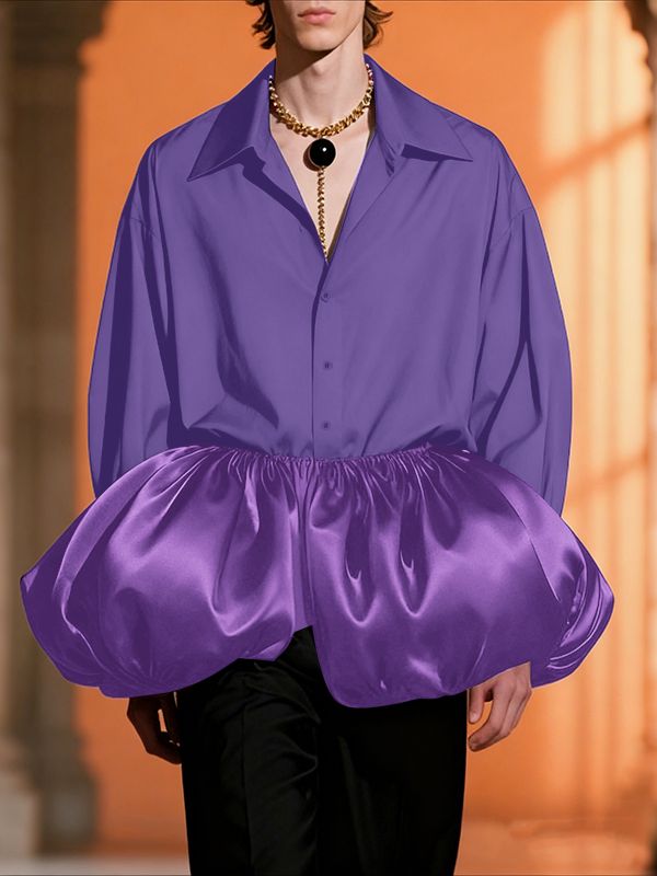 Men's Satin Patchwork Long Sleeve Shirt SKUL38537