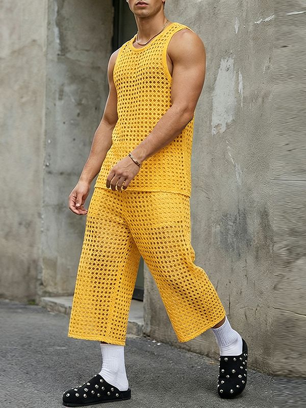 Men's Avant-Garde Geometric Hollow-Out Mesh Two Pieces Outfit SKUL58537