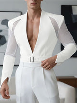 Men's Sheer Mesh Patchwork Casual Long Sleeve Blazer SKUL50128