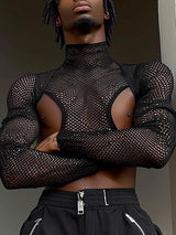 Mens Sheer Cropped Long Sleeve T-Shirt SKUK83478