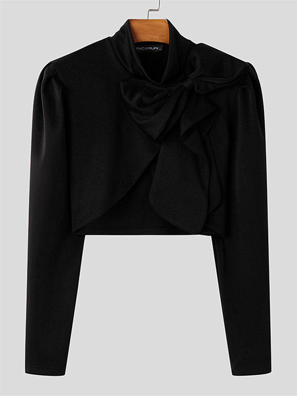 Mens 3D Bow Tie Cropped Long-Sleeve T-Shirt SKUK85372