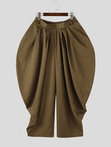 Men's Avant-Garde Pinstripe Deep-Pleated Lantern Silhouette Drop-Crotch Pant SKUL79741