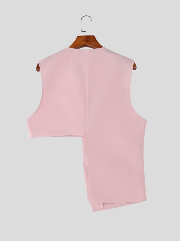 Men's Solid Color Deconstructed Cropped Waistcoat SKUL53021