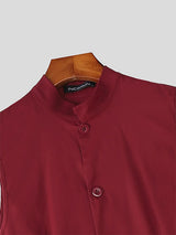 Men's Ruffled Hem Stand Collar Casual Waistcoat SKUL24564