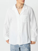 Mens Solid Texture Revere Collar Casual Shirt SKUK21612