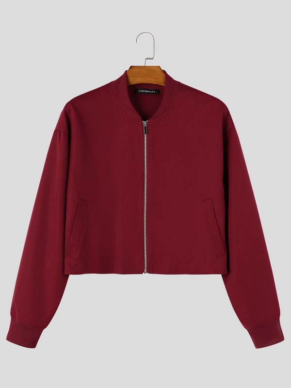 Men's Clean-Fit Minimalist Daily Commute Ribbed Stand Collar Zipper Boxy Jacket SKUL86037