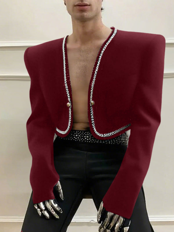 Men's Webbing Patchwork Cropped Long Sleeve Jacket SKUL25789