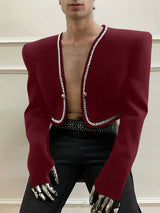 Men's Webbing Patchwork Cropped Long Sleeve Jacket SKUL25789