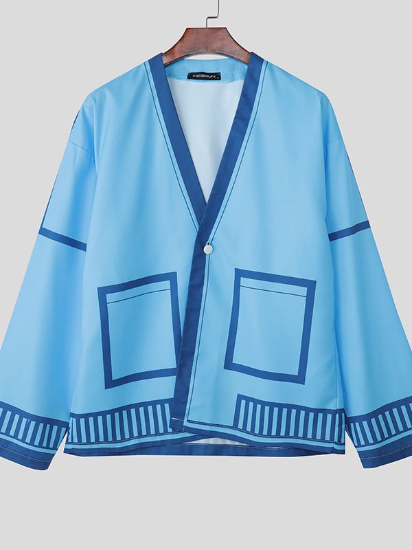 Men's Deconstructed Contrast Line Printed Long Sleeve Cardigan SKUL40106