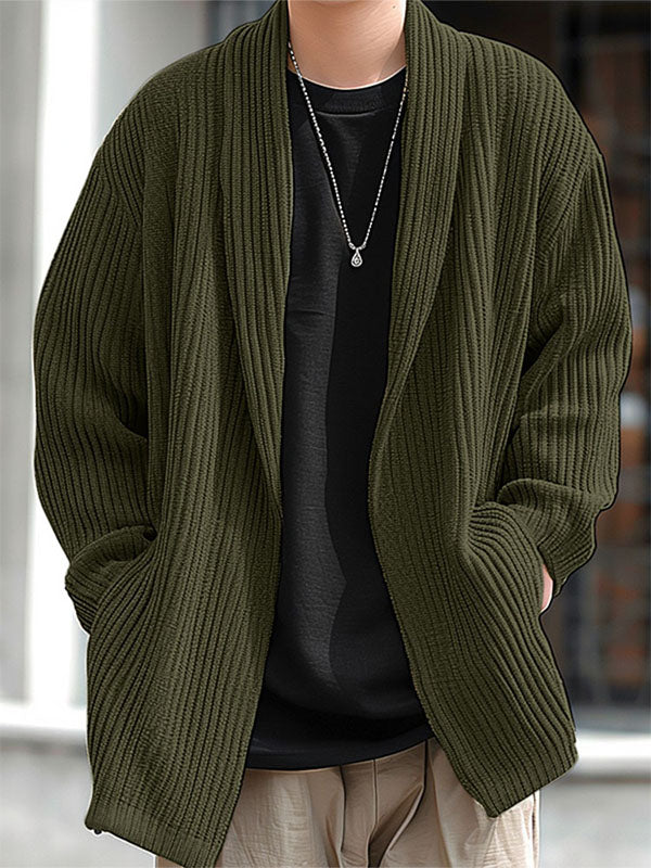 Mens Textured Stripe Long-Sleeve Cardigan SKUK74982