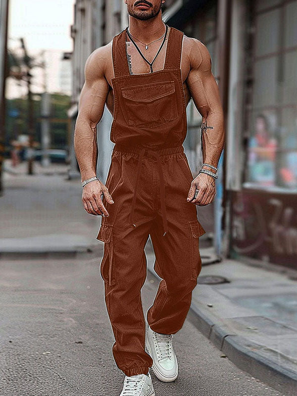 Mens Solid Cargo Pockets Casual Overalls SKUK61931