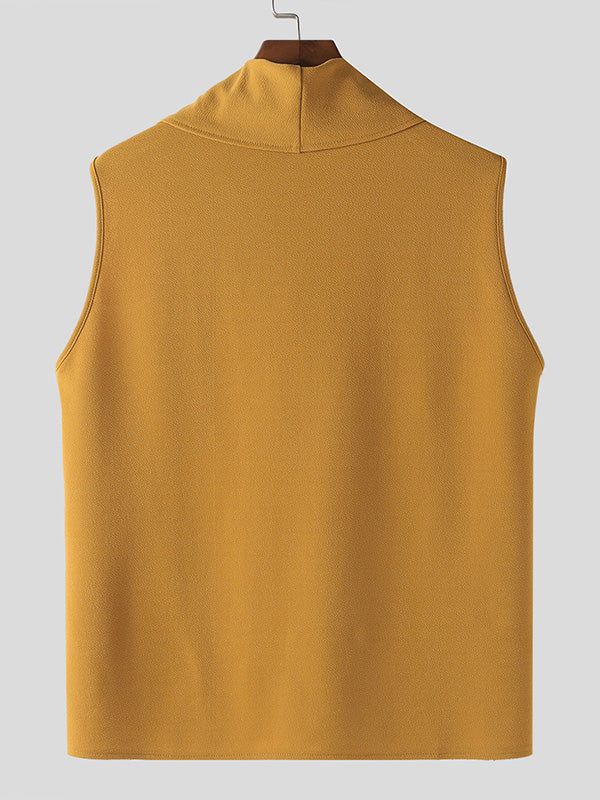 Mens Solid Cowl Neck Sleeveless Vest SKUK52509