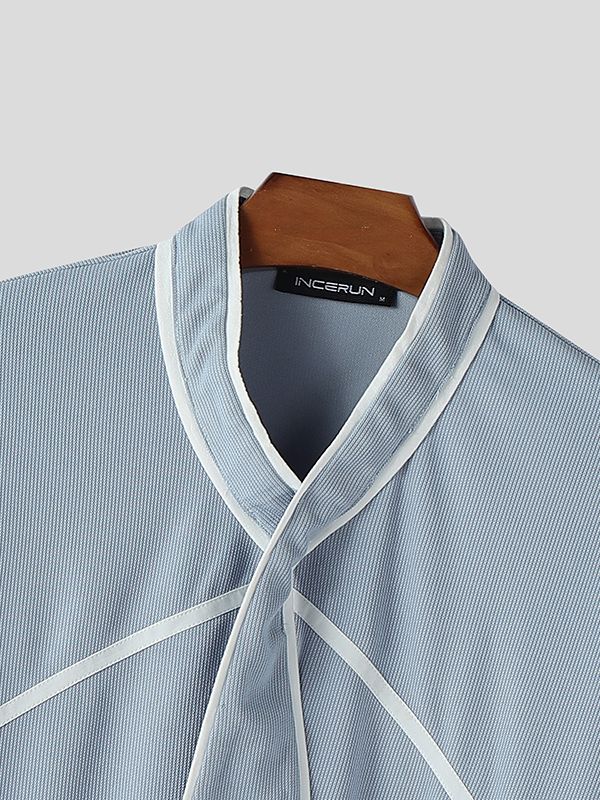 Men's Contrast Color Line Flared Sleeve Shirt SKUL46206