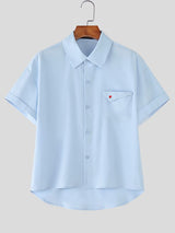 Men's Heart Embroidery Short Sleeve Shirt SKUL54730