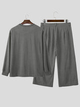 Men's Corduroy Crew Neck Casual Two Pieces Outfit SKUL27348