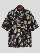 Mens Floral Print Stand Collar Half Sleeve Shirt SKUK63610