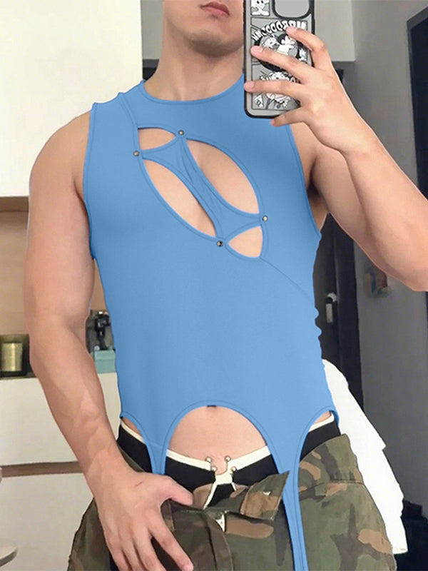 Men's Solid Color Irregular Cut Casual Tank SKUL25110