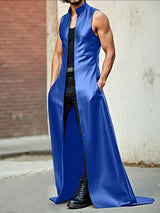 Mens Faux Leather Long Hem Sleeveless Cardigan SKUL26042