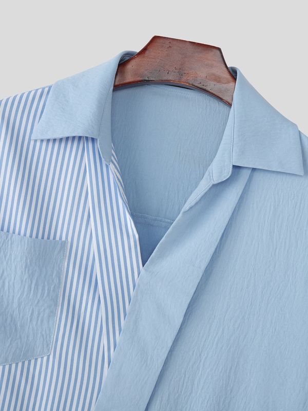 Men's Striped Contrast Color Asymmetrical Long Sleeve Shirt SKUL46425