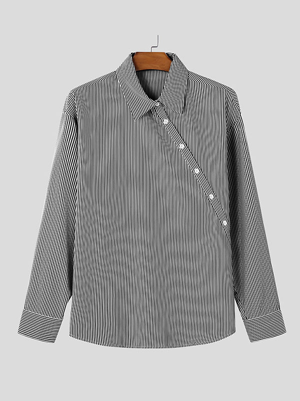 Mens Minimalist Asymmetrical Placket Long Sleeve Shirt SKUK98793