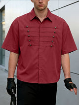 Men's Avant-Garde Hussar-Inspired Military Cording Short Sleeve Button-Down Shirt SKUL62066