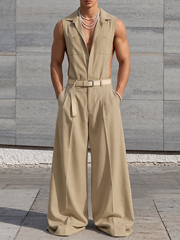 [Pre-order] Men's Avant-Garde Chic Stage Runway Side Cutout Deep V Jumpsuit SKUL88388