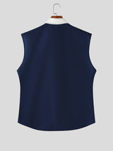 Men's Star Print Ruffled Jabot Sleeveless Shirt SKUL55309