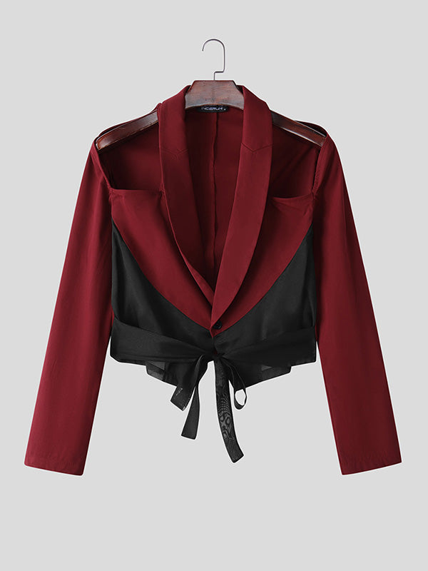 Mens Lace Patchwork Cut-Out Long Sleeve Blazer SKUK95671