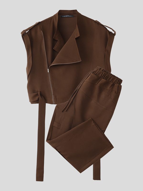 Men's Deconstructed Tie Cropped Two Pieces Outfit SKUL31940