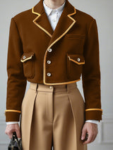 Men's Preppy Contrast Cropped Long Sleeve Jacket SKUL27422