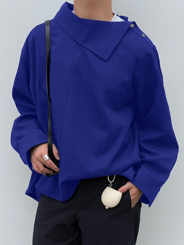 Men's Deconstructed Asymmetrical Collar Long Sleeve Shirt SKUL36676