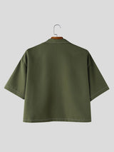 Men's Vintage Military Style Contrast Stitching Frogged Button Cropped Short Sleeve Shirt SKUL77316