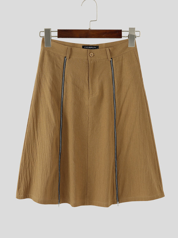 Mens Solid Color Double Zipper Casual Skirt SKUL25726