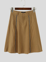 Mens Solid Color Double Zipper Casual Skirt SKUL25726