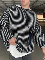 Men's Stripe Knit Loose Long Sleeve T-shirt SKUL43916