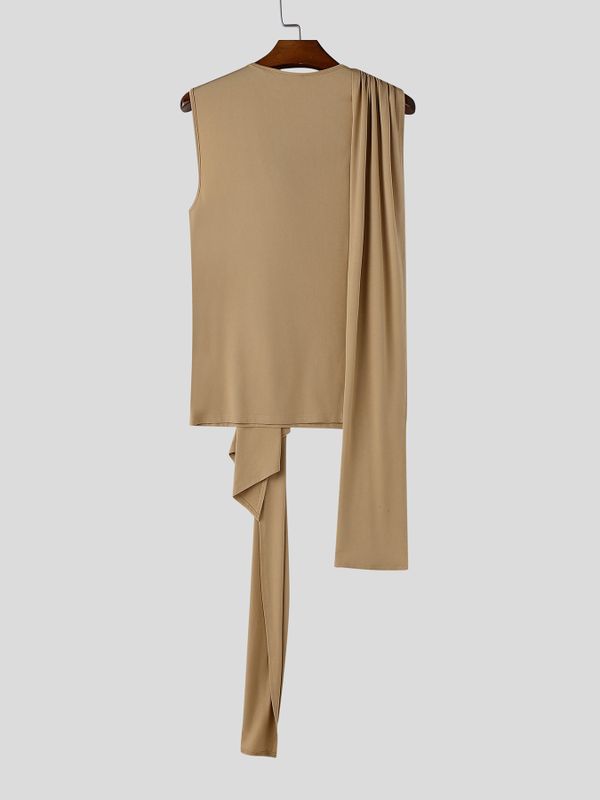 Men's Avant-Garde Deconstructed Asymmetric Draped Ribbon Tied Muscle Tank SKUL64902