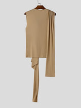 Men's Avant-Garde Deconstructed Asymmetric Draped Ribbon Tied Muscle Tank SKUL64902