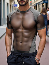 Mens Sheer Mesh Patchwork Short Sleeve T-Shirt SKUL14075