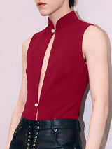 Men's Modern Chinese Rebel Aesthetic Mandarin Collar Slit Front Tank SKUL67101