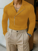 Men's Solid Texture Zipper Long Sleeve Shirt SKUL33885