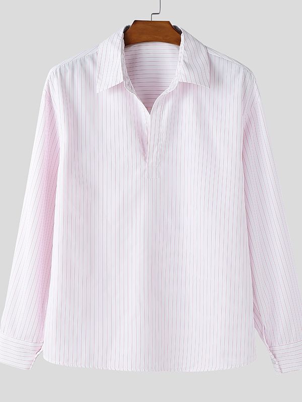 Men's Stripe Collar Long Sleeve Shirt SKUL51263