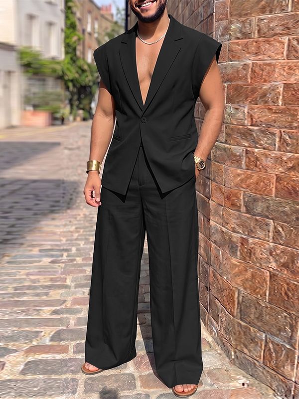 Men's High Street Urban Casual Single-Breasted Two Pieces Outfit SKUL77310